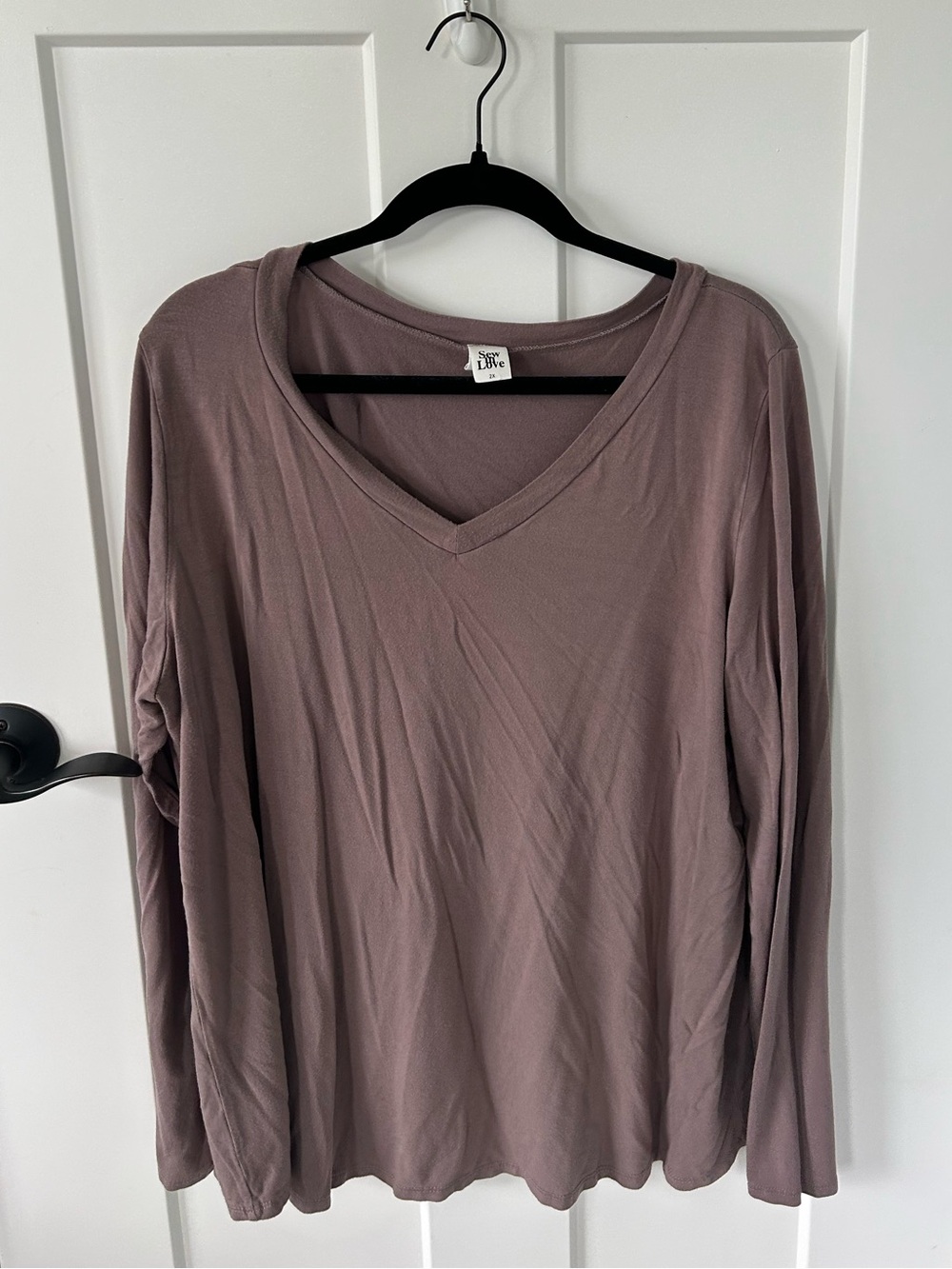 Sew In Love Long Sleeve V-Neck Top - Mauve Taupe